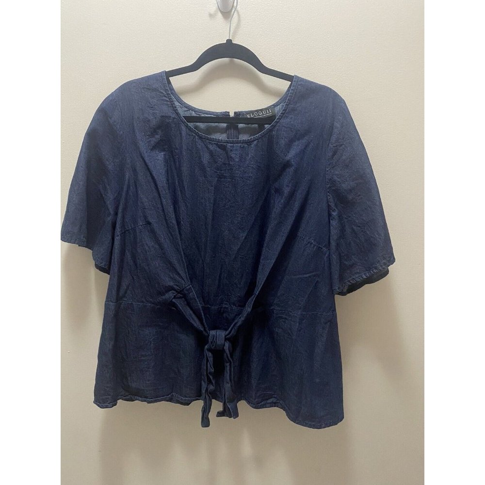 Eloquii Denim Tie Front Peplum Top Plus Size 20